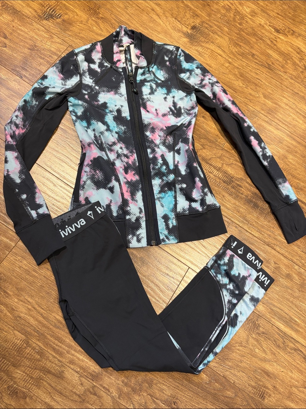 Ivivva Pink & Blue Tie-Dye Zip-Up athletic jacket and leggings